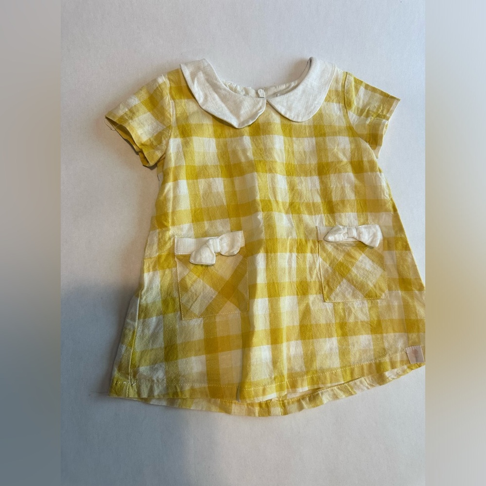 12M SweetHoney Yellow and White Gingham Short Sleeve Dress with Peter Pan Collar
